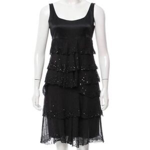Diane VonFurstenberg Silk Tiered Sequin Tiara Cocktail Dress Size 4 Black